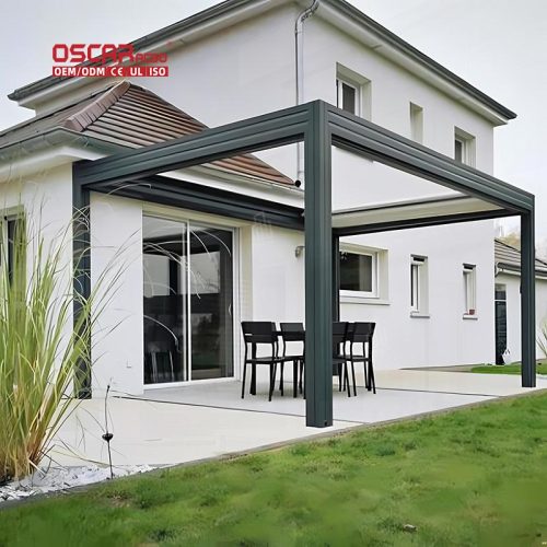 Waterproof Motorized Solar Outdoor Covered Structure with Side Curtain Garden Patio Backyard Retractable Pergola
