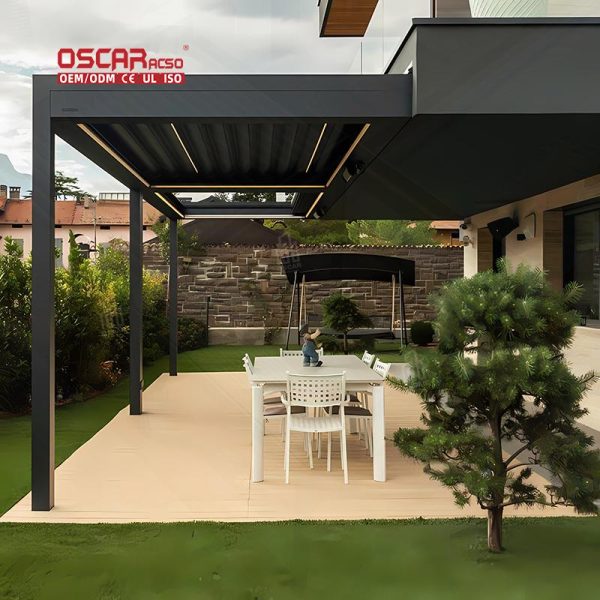 2021 New Aluminum Cover Arches Arbours Pergolas with Linear Strip Led Lights Retractable Pergola