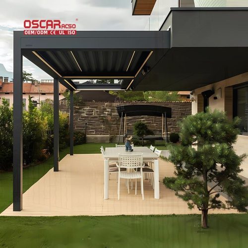 Motorized Waterproof Aluminium Louver Outdoor System Garden Patio Balcony Pergola Gazebo Retractable Pergola