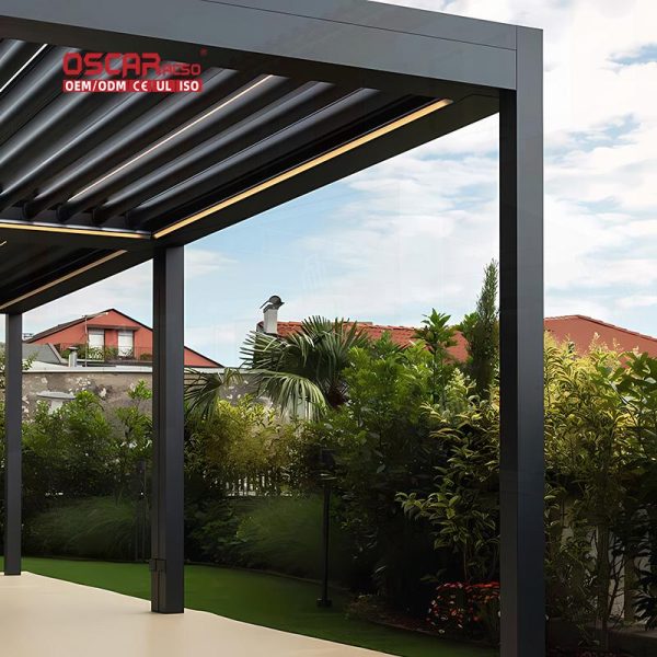 Electric Opening Waterproof Louvered Roof Outdoor Bioclimatic Pergola Ideal Garden Patio Backyard Retractable Pergola