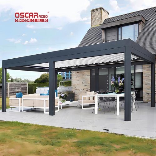 Wall Mounted Decking Louvered Shelter Patio Shade Garden Balcony Terrace Outdoor Retractable Pergola