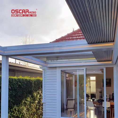 Electric Waterproof Aluminum Pergola with Side Screen Modern Designs Swimming Pools Gardens Backyards Retractable Pergola