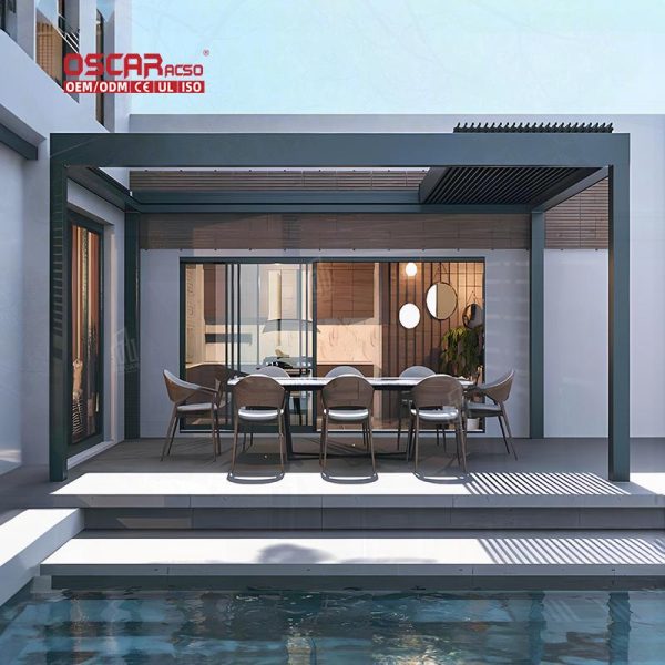 Customized Rainproof Ecofriendly Waterproof Motorized Louvered Outdoor Pergola Roof Garden Patio Terrace Retractable Pergola