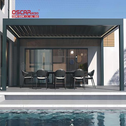 Louver Roof Electric Bioclimatic Pergola Garden Patio Yard with Adjustable Louvre and Ventilation Function Retractable Pergola