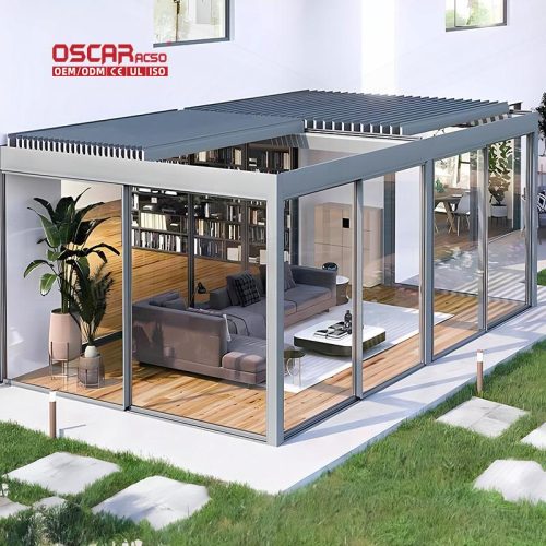 Waterproof Motorized Outdoor Louvered Aluminium Pergola with Bioclimatic Feature Garden Patio Terrace Retractable Pergola