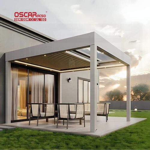 Flat Louver Roof System with Rgb Light Garden Patio Balcony Eco - Friendly Gazebo - Like Pergola Retractable Pergola