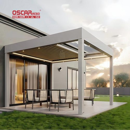 Aluminum Roof Sun Shading and Ventilation Smart Adjustable Bioclimatic Structure Garden Patio and Poolside Retractable Pergola