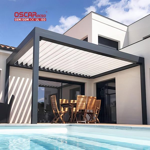 Sustainable Waterproof Outdoor Aluminium Louver Roof System Kits Garden Bioclimatic Pergola Retractable Pergola