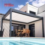 Waterproof Outdoor Aluminium Frame Louvered Shade Structure with Lighting For Garden Patio Backyard Retractable Pergola
