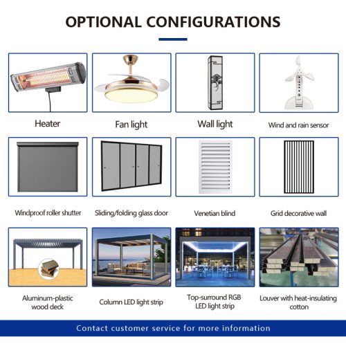 Aluminum Electric Louvered Bioclimatic Pergola with Led Lights Backyard Patio Garden Luxury and Cooling Retractable Pergola