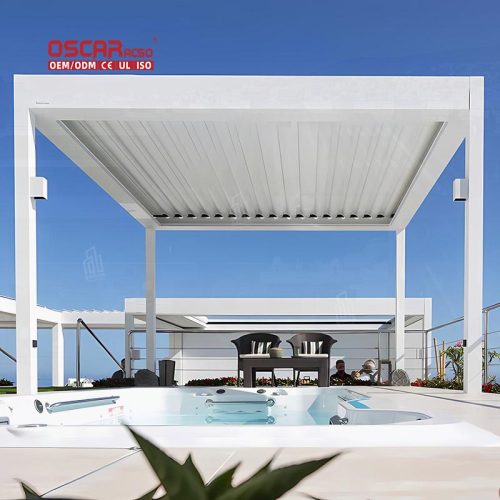 Motorized Folding Aluminium Garden Pergola Louvre Backyard Patio Balcony Waterproof Gazebo Roof Retractable Pergola