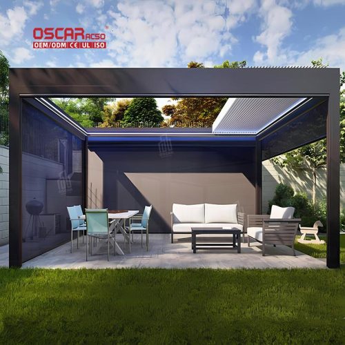 Waterproof Motorized Aluminum Sunshade Modern Outdoor Pergola Garden Patio Beach Retractable Pergola