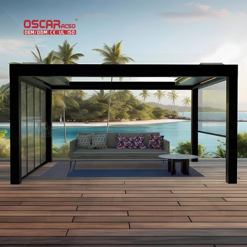 Modern Design Motorized Aluminum Louvered Roof Patio Garden and Outdoor Spaces Retractable Pergola