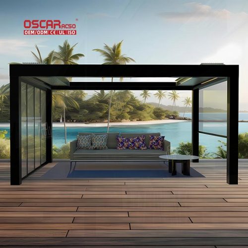 Outdoor Opening Aluminum Louver Roof with Led Light Bioclimatic Design Ideal Gardens Patios and Backyards Retractable Pergola