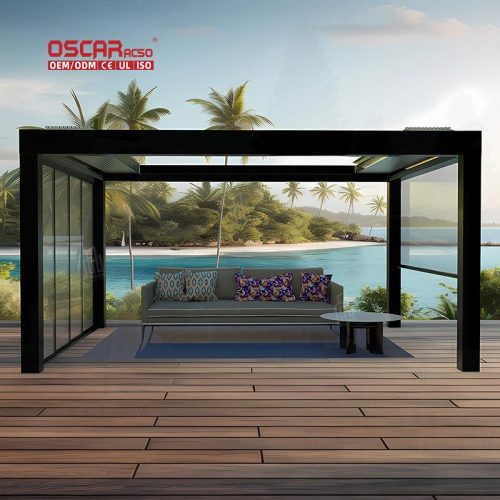 Portable Bioclimatic Outdoor Shade Structure Backyard Patio and Garden Retractable Pergola