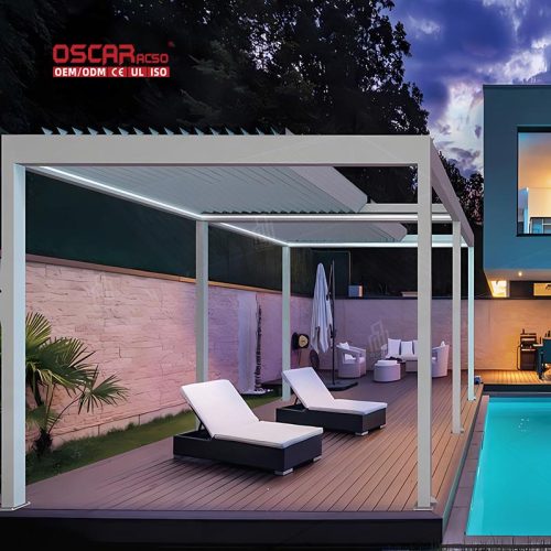 Waterproof Motorized Louvered Pergola Awning Systems with Bioclimatica Function Garden Patio Balcony Retractable Pergola