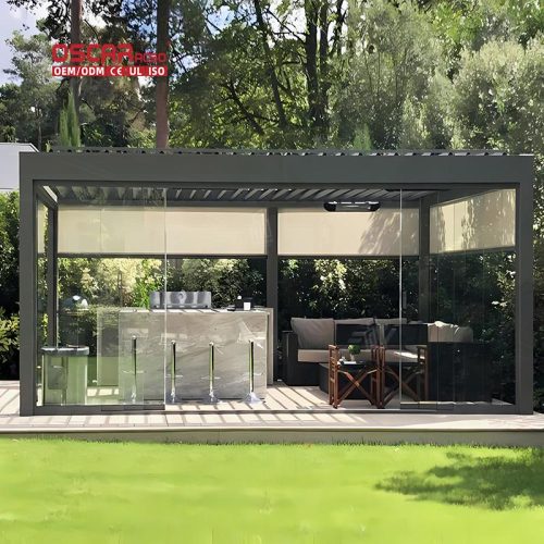 Sun - Shading Rain - Sheltering Elegant Sturdy Outdoor Structure Patio Gazebo For Garden Terrace Courtyard Retractable Pergola
