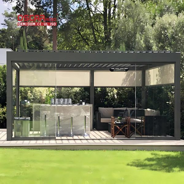 Waterproof Motorized Louvered Pergola Awning Patio Garden Pool Bioclimatic Sunshade System Retractable Pergola