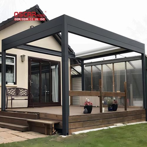 Outdoor Aluminum Waterproof Pergola Roof with Led Strip Lights Garden Patio Balcony Eco - Friendly Cover Retractable Pergola