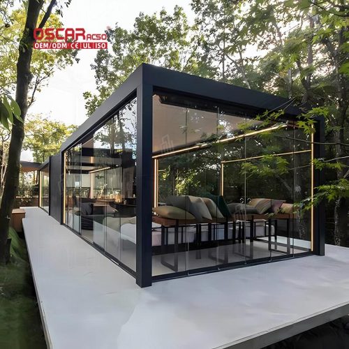 Modern Outdoor Bioclimatic Louvre System Aluminium Pergola Gardens Patios Balconies 5X3 4X3 6X4 Sizes Retractable Pergola