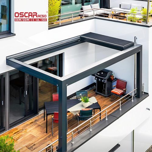 Outdoor Garden Waterproof Motorized Louvered Shutters with Bioclimatic Design Patio Balcony Terrace Retractable Pergola