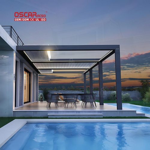 Electric Opening Waterproof Louvered Roof Outdoor Bioclimatic Pergola Ideal Garden Patio Backyard Retractable Pergola