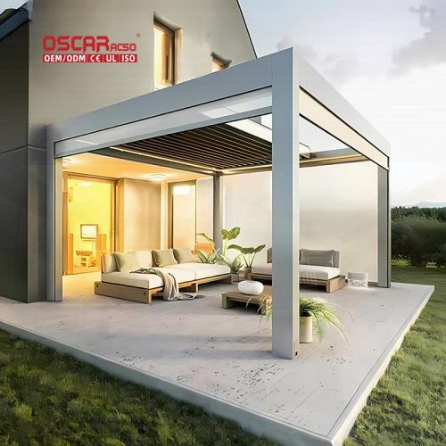 Outdoor Waterproof 3X3M 3X4M Motorized Louver Aluminum Bioclimatic Patio Pergola Garden Terrace Backyard Retractable Pergola