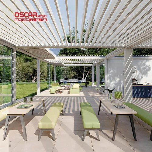 Pavilion Garden Restaurant Modern Stackable Pergola with Led Lights Bars Waterproof in Black Outdoor Use Retractable Pergola