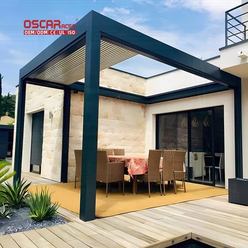 Motorized Aluminium Louvered Roof Garden Pergola Bioclimatic Design Ideal Backyard Patio Poolside Retractable Pergola