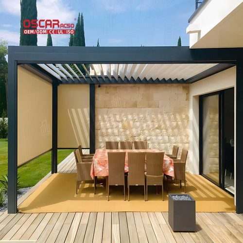 Electric Adjustable Metal Louvre Roof System Garden Patio Balcony Aluminum Pergola Structure Sale Retractable Pergola