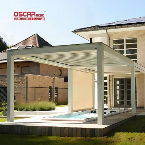 Outdoor Motorized Aluminium Louver Roof Garden and Patio with Custom Design Ideal Backyard and Poolside Retractable Pergola