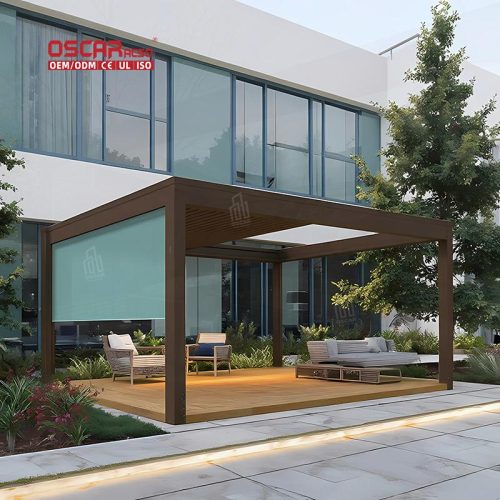 Waterproof Motorized Louvered Pergola Awning Garden Patio Balcony Bioclimatic Shading System Retractable Pergola