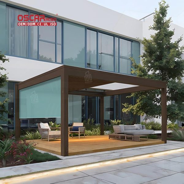 Outdoor Waterproof Adjustable Louvered Aluminium Roof Covers Patio Garden Balcony Shading and Privacy Retractable Pergola