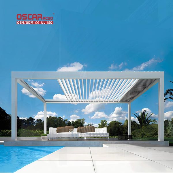 Bioclimatic Aluminum Waterproof Outdoor Louvered Cover Gazebo and Pergola Suitable Garden Patio Poolside Retractable Pergola