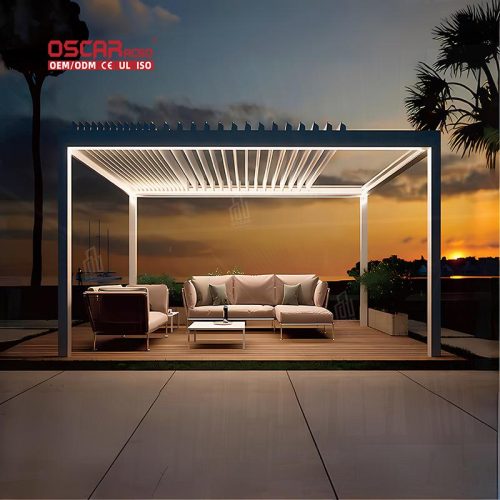 Electric Opening Waterproof Bioclimatic Louvered Outdoor Roof Garden Patio Terrace Retractable Pergola