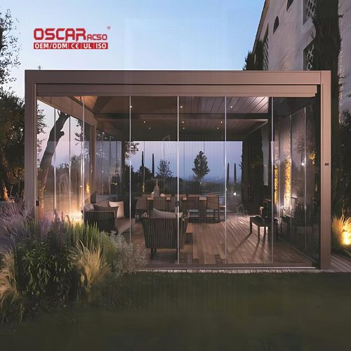 Waterproof Motorized Louvered Pergola Awning Systems Patio Garden Backyard with Bioclimatic Function Retractable Pergola