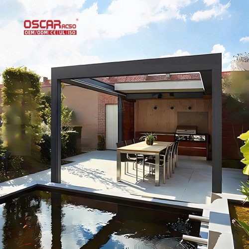 Waterproof Openable Aluminum Louvre Roof Garden Pergola Systems with Led Lighting Backyard Patio Balcony Retractable Pergola