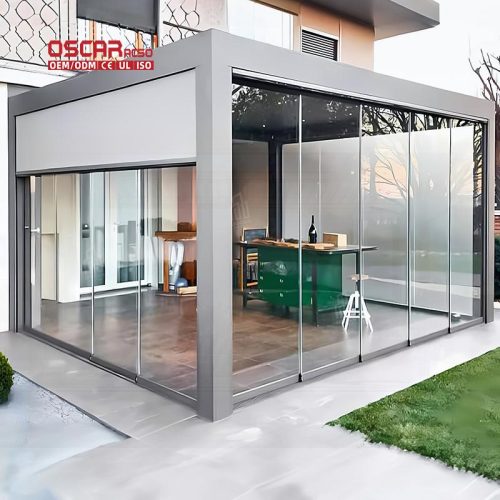 Aluminum Profiles Pergolas Motorized Retractable Slatted Pergola Roof Awning Gardens Patios Backyards Retractable Pergola