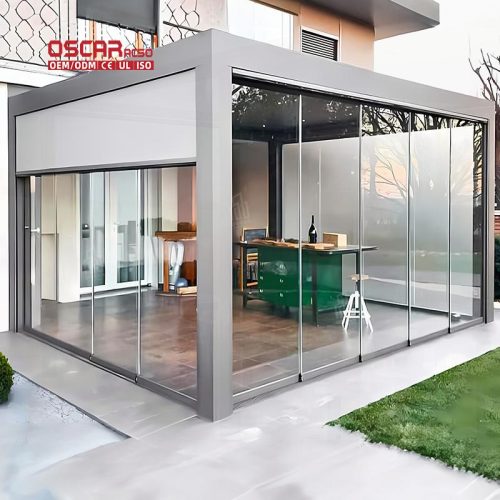 Motorized Waterproof Canopy Pergolas with Led Lights Outdoor Patio Garden Backyard Retractable Pergola