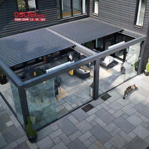 Popular Manual & Motorized Waterproof Bioclimatic Aluminium Outdoor Louvered Pergola Garden Patio Backyard Retractable Pergola