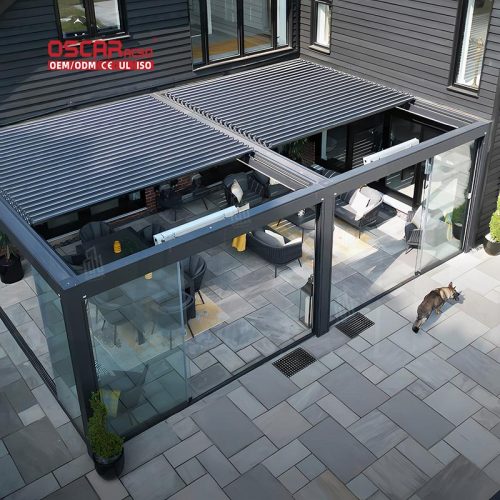Waterproof Bioclimatic Aluminum Pergola with Louvers Garden Patio Backyard Outdoor Shading and Ventilation Retractable Pergola