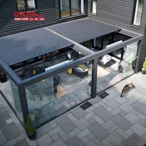Waterproof Sunproof Adjustable Ventilation Outdoor Garden Backyard Patio Metal Aluminum Louvred Pergola Retractable Pergola