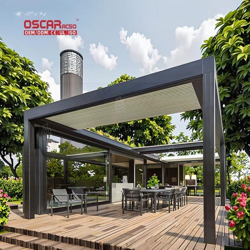 Outdoor Aluminum Pergola with Waterproof Roof and Opening Blinds Ideal Garden Terrace Patio Retractable Pergola