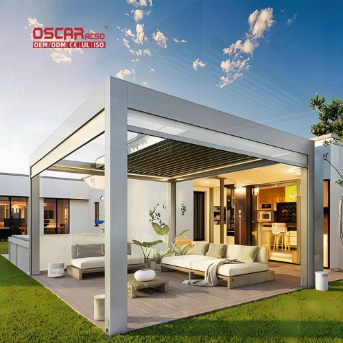 Eco - Friendly Sustainable Waterproof Motorized Aluminium Louvered Roof System Garden Patio Balcony Retractable Pergola