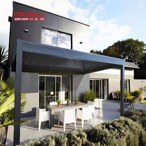 Outdoor Garden Waterproof Motorized Louvered Shutters Patio Balcony Terrace Modern Bioclimatic Pergola Roof Retractable Pergola