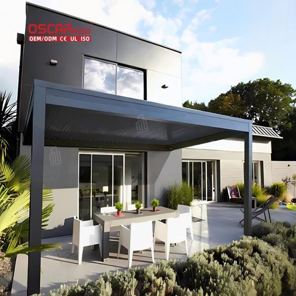 Outdoor Garden Waterproof Motorized Louvered Shutters Patio Balcony Terrace Modern Bioclimatic Pergola Roof Retractable Pergola