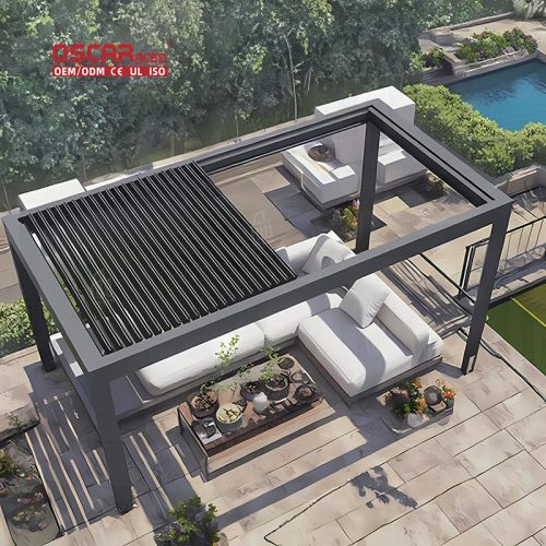 Electric Louvered Roof Strong Winds Metal Bioclimatic Aluminum Pergola Patio Garden Backyard Outdoor Use Retractable Pergola
