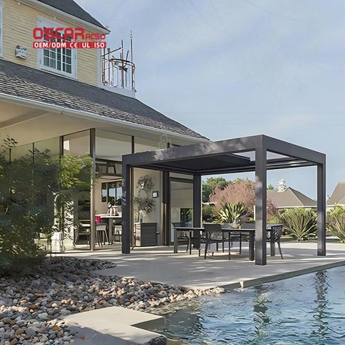 Waterproof Louvered Outdoor Patio Backyard Aluminum Metal Frame Garden Structure Shade Shelter Retractable Pergola