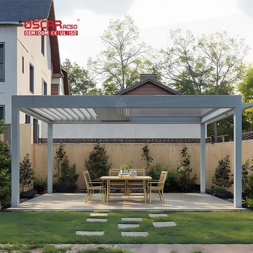 Waterproof Adjustable Louvered Roof & Blade Awning System Patio Yard Pergola Customized Sustainable Solution Retractable Pergola