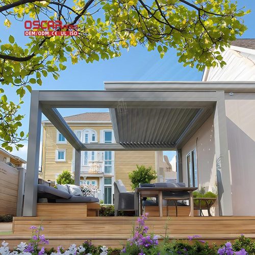 Motorized Adjustable Louvered Aluminium Pergola Garden Patio and Balcony Outdoor Shading Structure Retractable Pergola